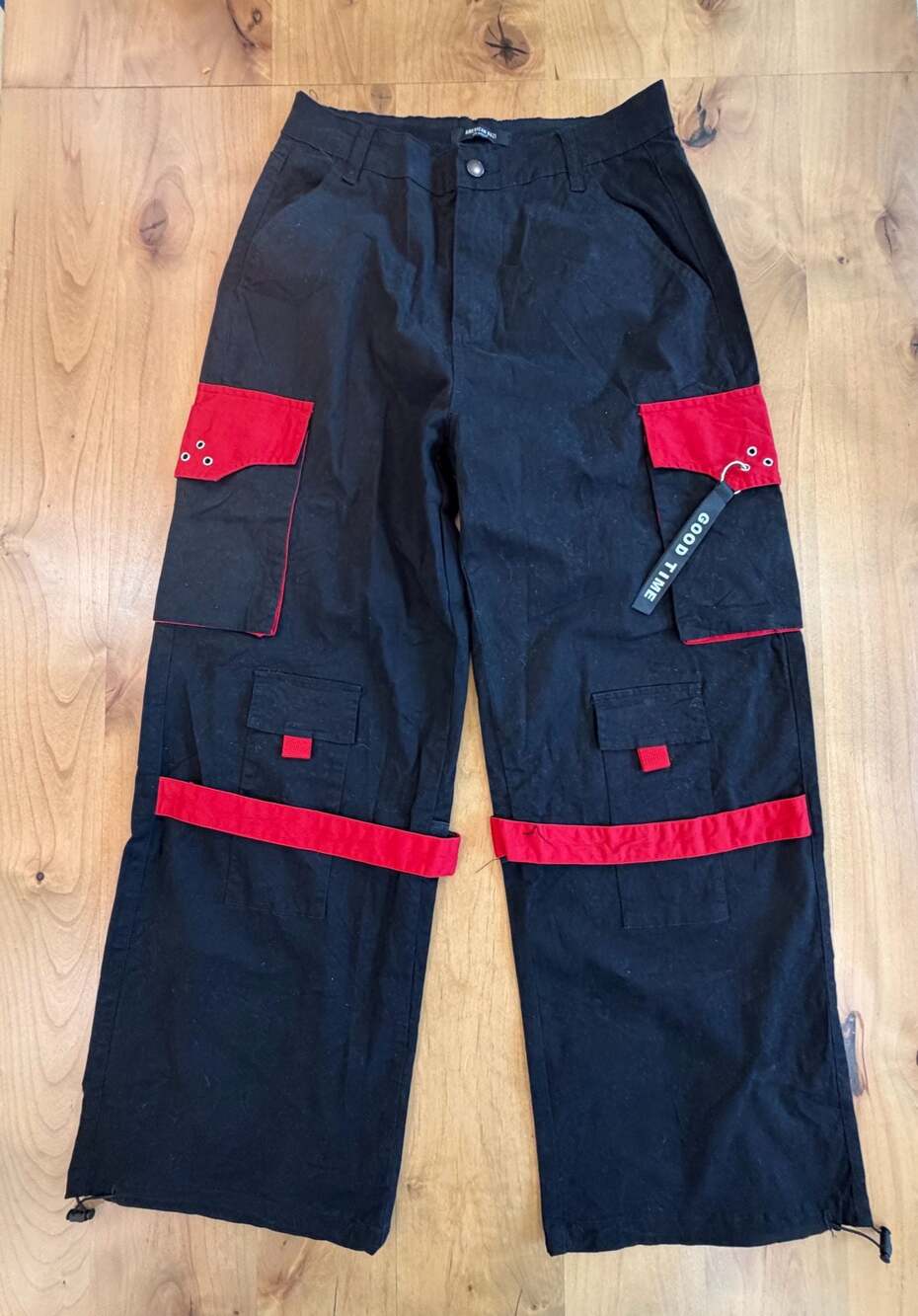 American Bazi Black and Red Contrast Cargo Pants with Good Time Keychain Lrg